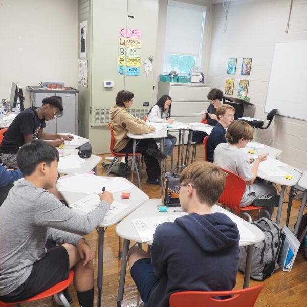 Students participating in an ALIEEP calligraphy workshop at Pike Road High School